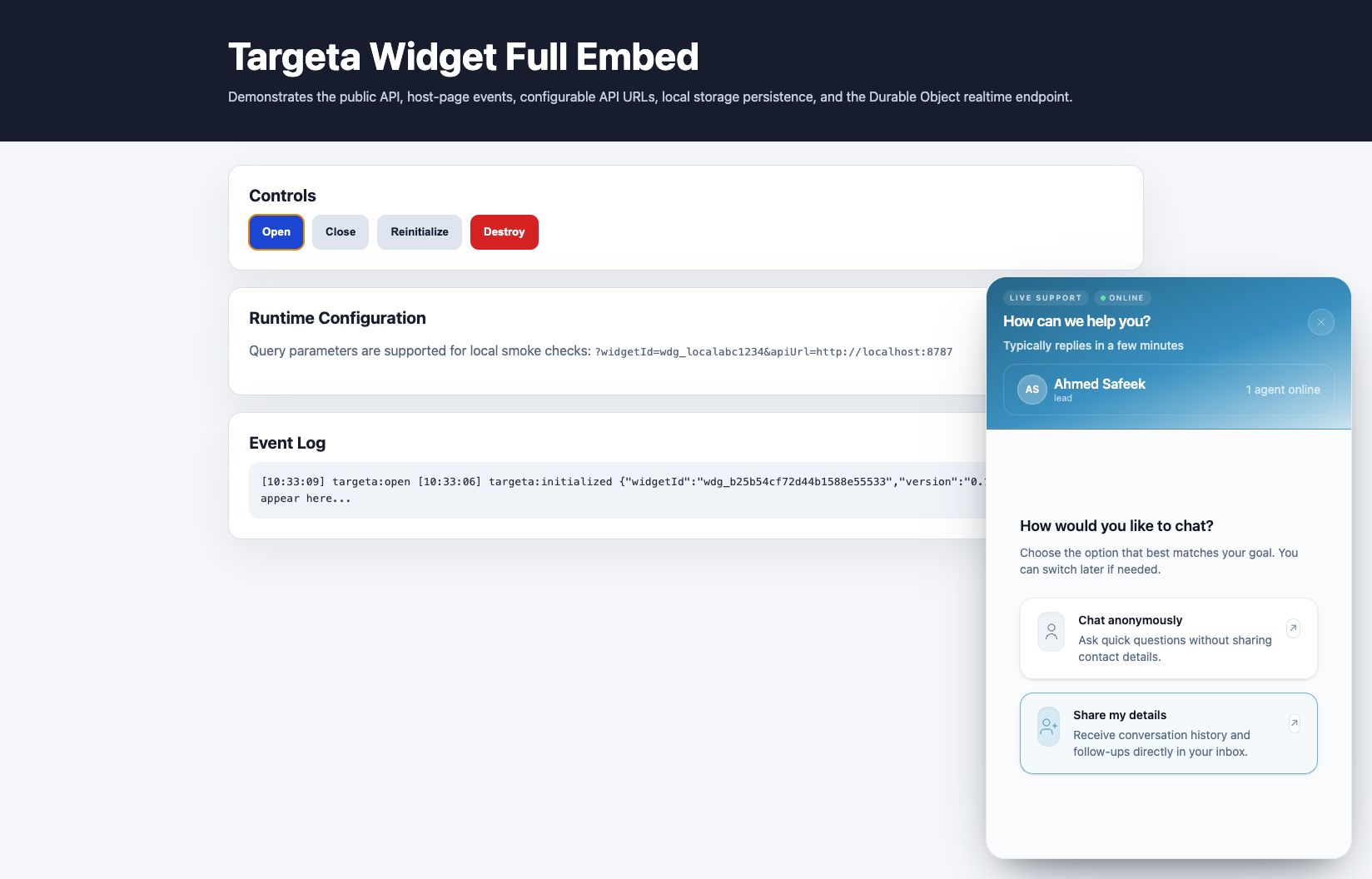 Targeta public widget chat
